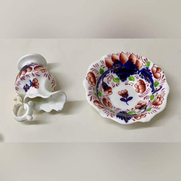 19th Century Antique Gaudy Welsh Grape Pattern Miniature Jug Pitcher & Bowl - Picture 13 of 16